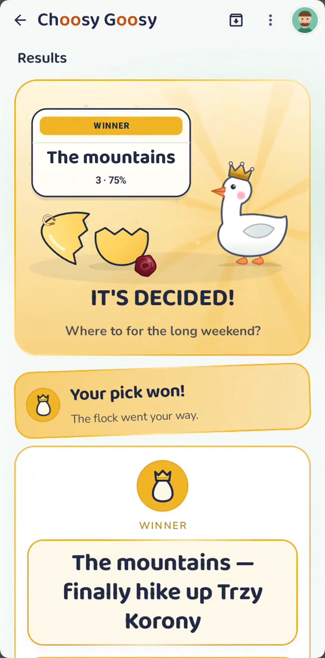 Obrazovka aplikace · Choosy Goosy