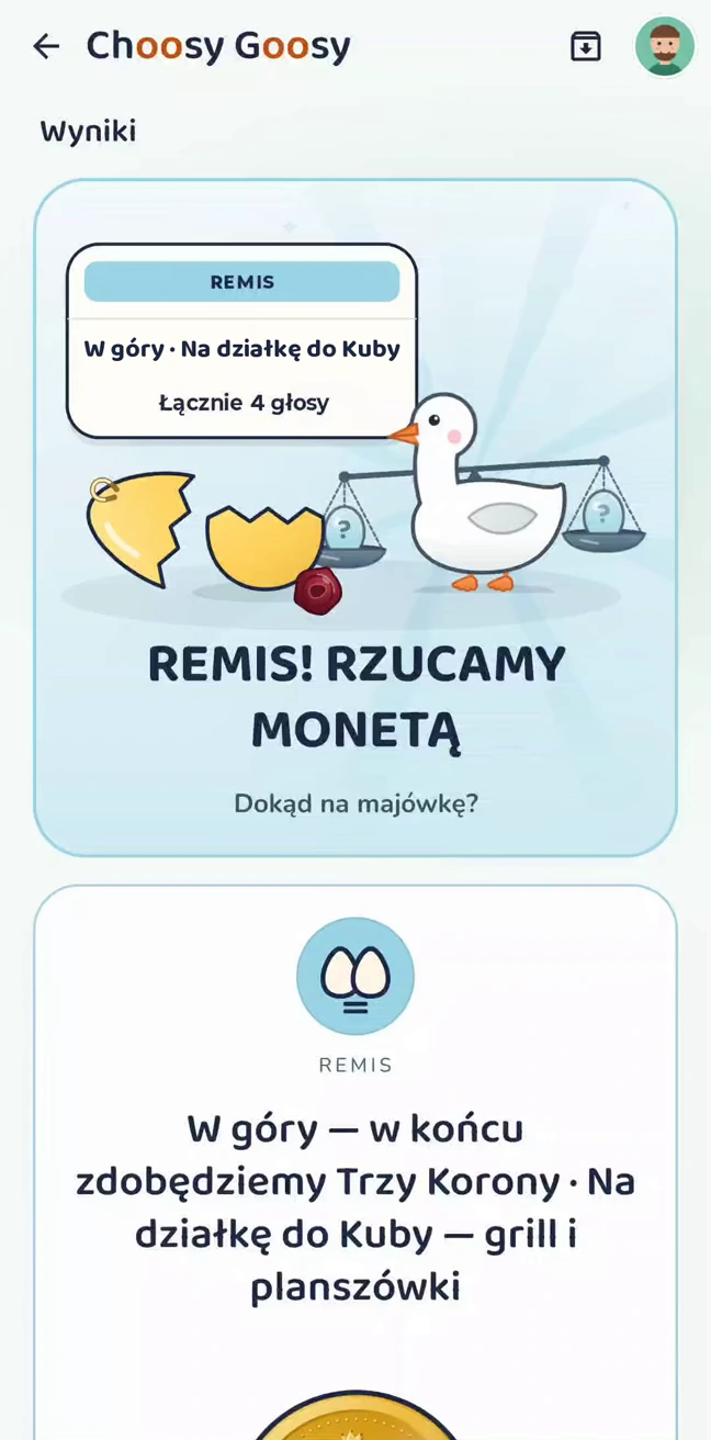 Ekran aplikacji Choosy Goosy