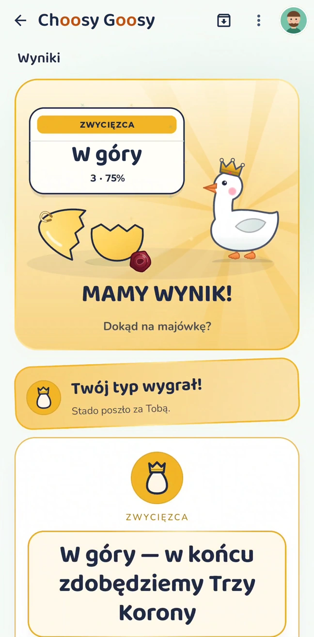 Zwycięski wynik tego samego pytania na telefonie