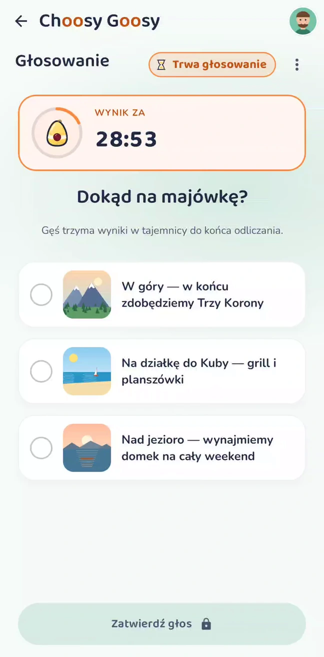 Ekran aplikacji Choosy Goosy