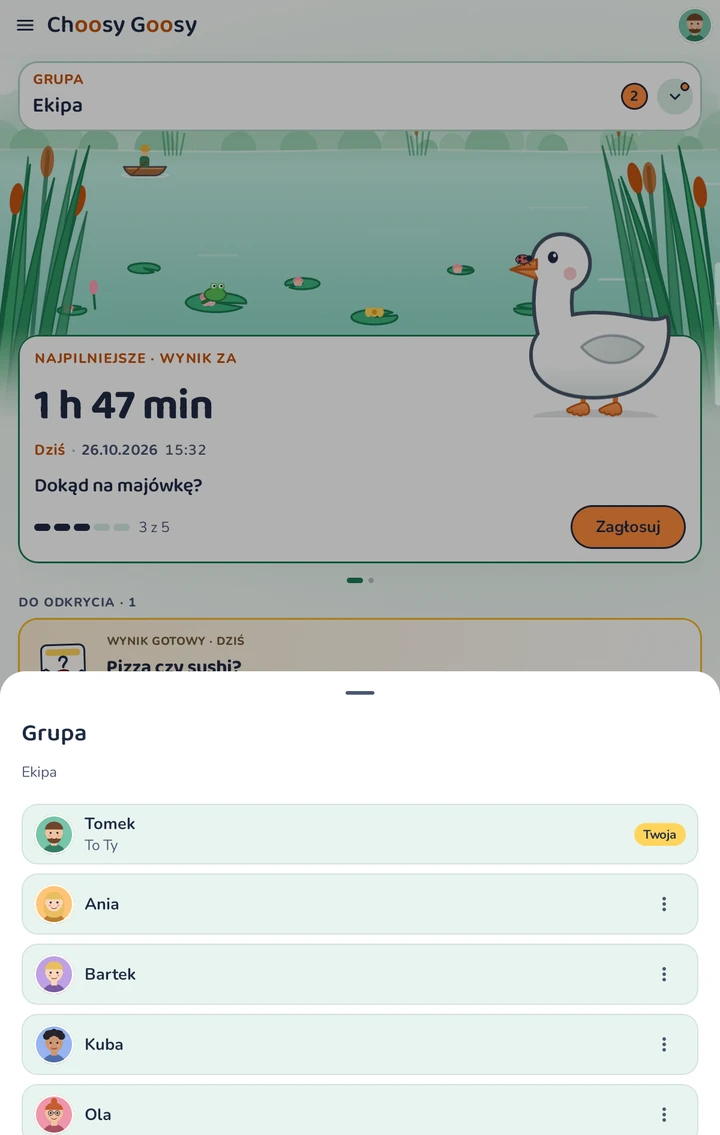 Choosy Goosy — Rodzina, znajomi, współlokatorzy — każde stado ma swoją grupę i zaproszenie.