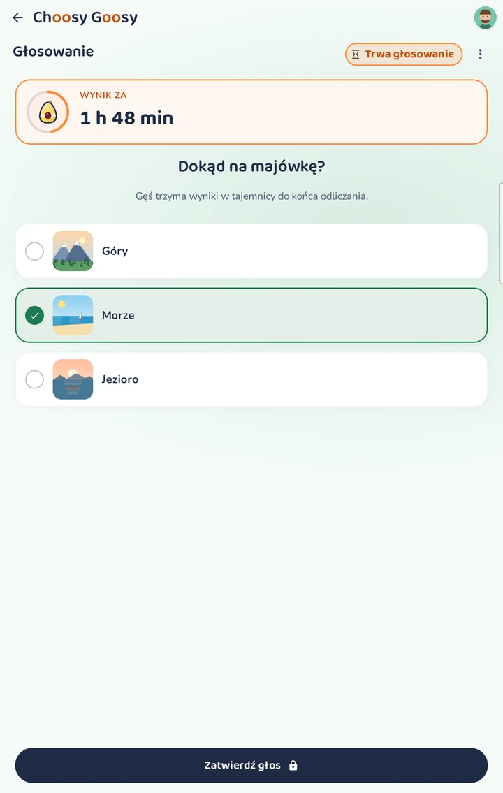 Choosy Goosy — Pizza czy kino? Ciii… głosy zostają tajne do końca głosowania.